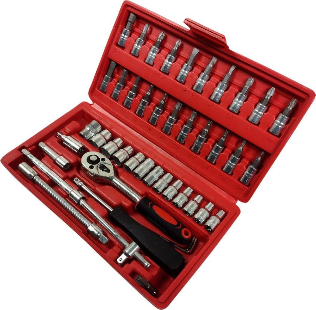 Set çelësa dops SilverTools 46 copë, me bita, në kuti plastike