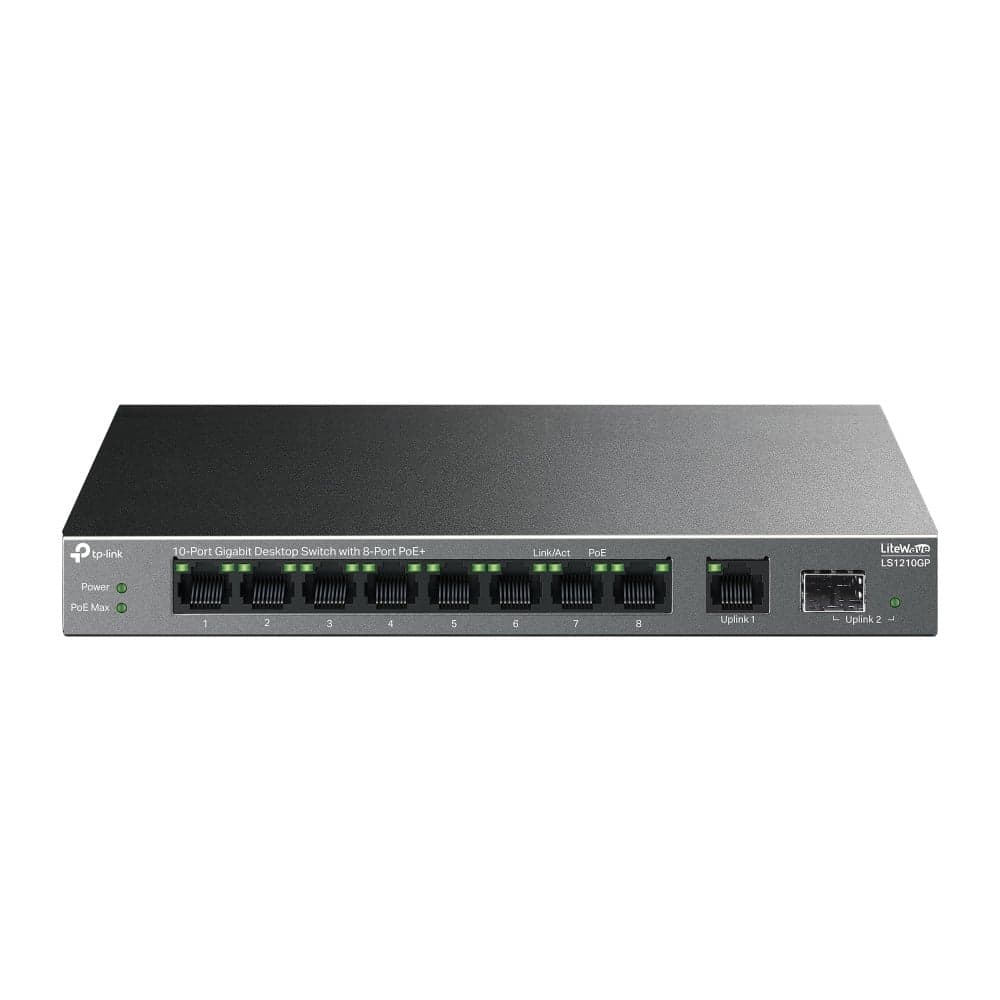 Switch rrjeti TP-Link LS1210GP, 10 porta Gigabit, 8 porta PoE+, gri