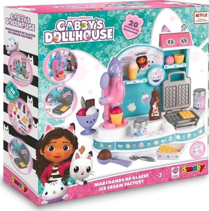 Set lojërash kuzhinë akulloresh Smoby Gabby’s Dollhouse, 20 aksesorë, për fëmijë 3+, shumëngjyrësh