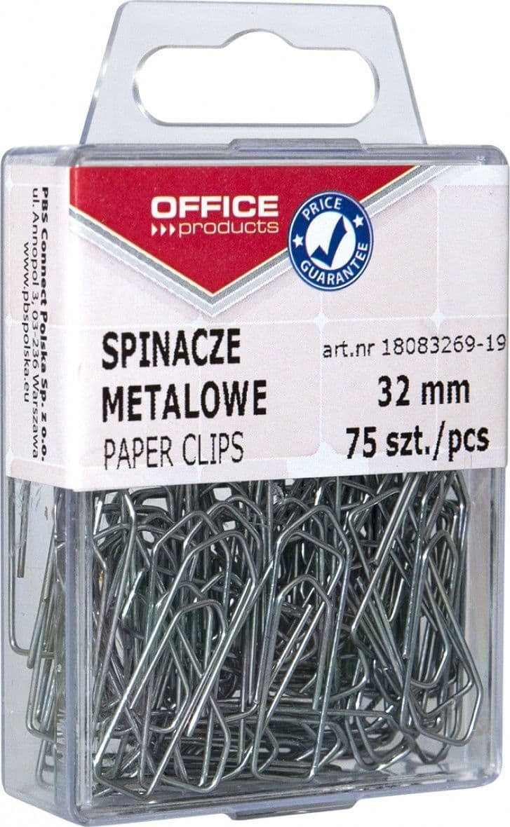 Kapëse metalike Office Products, 32mm, 75 copë, të argjendta